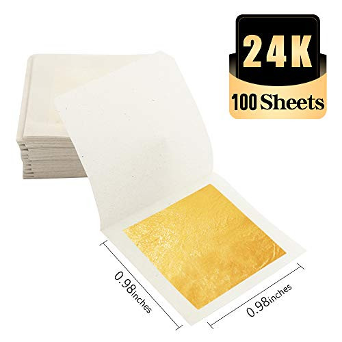 KINNO 24K Facial Edible Gold Leaf Foil Sheets, 100 Sheets 2.5 cm x 2.5 cm for Skincare, Makeup, Bakery, Cake, Dessert Decoration, Spa, Art Craft Gilding