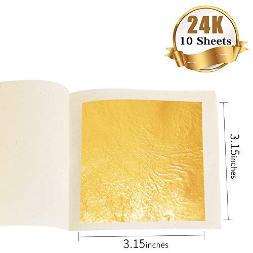 YongBo 24K Edible Gold Leaf Sheets, 3.15" x 3.15" 10 PCS Yellow Real Gold Loose Foil for Cake Baking, Makeup, SPA, Gilding, Drink Decorations,Skincare