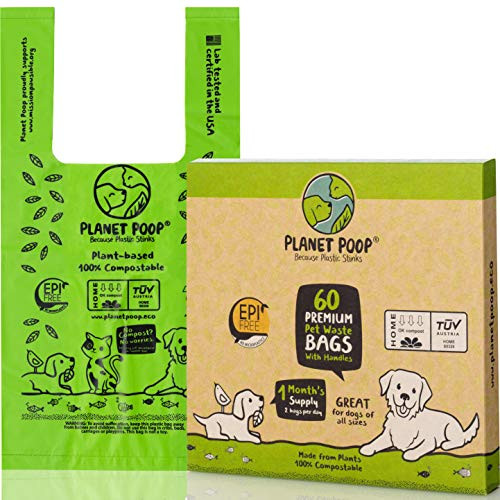 Compostable Dog Poop Bag, Pet Waste Bags with Easy-Tie Handles. Biodegradable Poop Bags for Dogs. Unscented, Premium Thickness, Leak-Proof. Highest Rated ASTM D6400. Pet Supplies Support Doggie Rescue