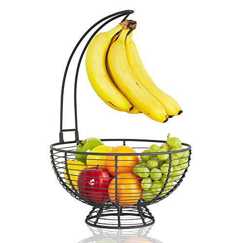 Large Fruit Basket With Banana Hanger- Regal Trunk Rustic French Farmhouse Fruit Bowl With Banana Holder Tree | Vegetable and Fruit Holder With Detachable Banana Stand | Fruit Bowl For Kitchen Counter
