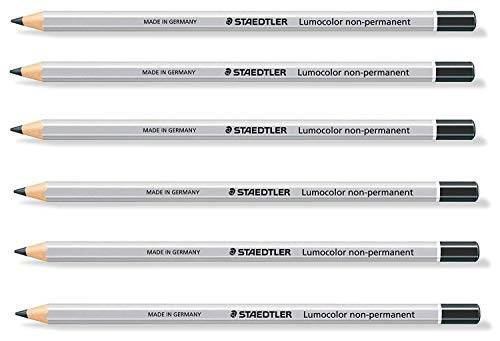 Staedtler Lumocolor Omnichrome Non permanent water soluble pencils, 6 Count (Black)