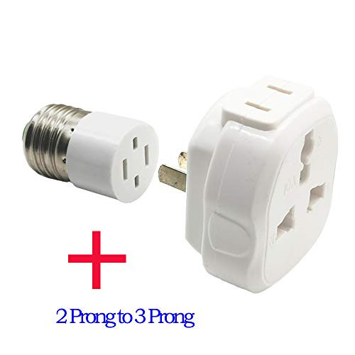 (2 pack) Outlet Plug Converter Adapterwith 2-Prong to 3-Prong Adapter in adapter Type A Outlet converter E26/E27 Light Socket Adapter,Plug Adapter, white