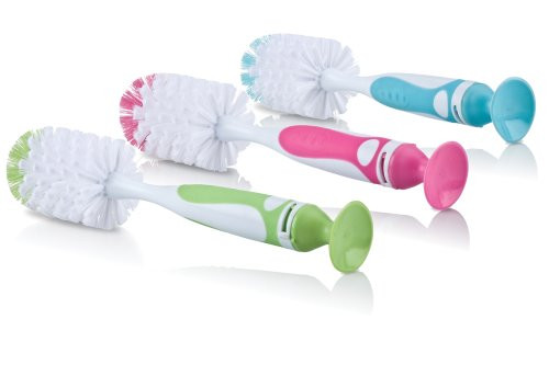 Nuby 2-Pack Easy Clean Bottle Brush with Suction Base, Colors May Vary (Discontinued by Manufacturer)