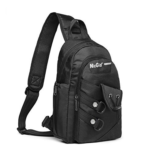 Nicgid Sling Bag Chest Shoulder Backpack Crossbody Bags for iPad Tablet Outdoor Hiking Men Women (Black(Fits 9.7'' iPad))