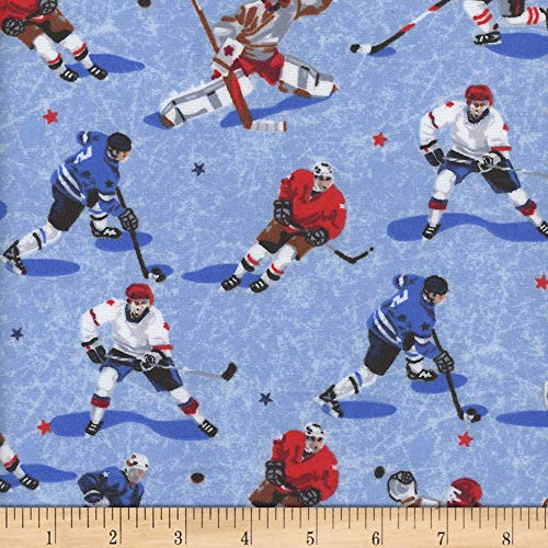 Mook Fabrics Mook Flannel Hockey Players Fabric, 1, Light Blue, Fabric by the Yard