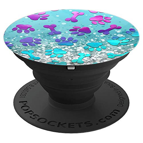 Purple Turquoise Dog Paw Print Bones On Light ice Blue PopSockets Grip and Stand for Phones and Tablets Purple Turquoise Dog Paw Print Bones On Light ice Blue PopSockets Grip and Stand for Phones and Tablets