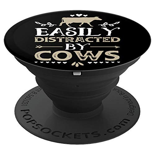 Easily Distracted By Cows Funny Cow Lover Gifts Grip PopSockets Grip and Stand for Phones and Tablets