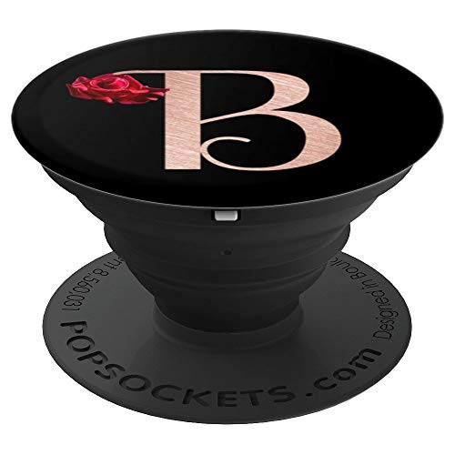 Letter B rose stand monogram phone grip, initial B black PopSockets Grip and Stand for Phones and Tablets