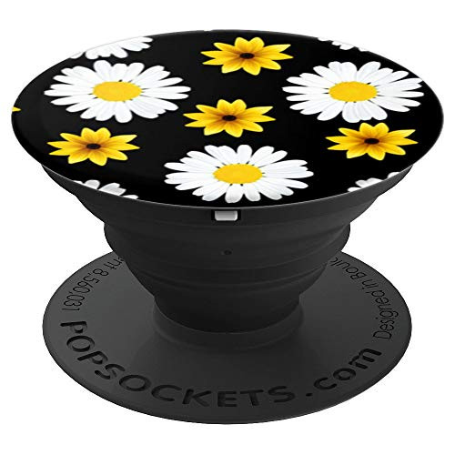 Daisy Margarita Flor White Flowers Black Background PopSockets Grip and Stand for Phones and Tablets