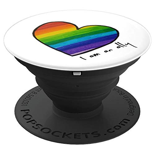 LGBT Gay Lesbian Bi Trans Pride Rainbow Heart I am an Ally PopSockets Grip and Stand for Phones and Tablets