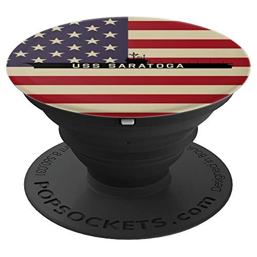 USS Saratoga CV-60 Aircraft Carrier Gift USA American Flag PopSockets Grip and Stand for Phones and Tablets
