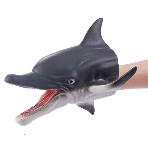 Geminismart Shark Hand Puppet Dolphin Hand Puppet for Kids Soft Rubber Realistic White Shark Role Play Toy (Dolphin)