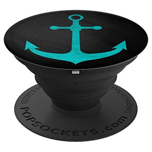 Teal Anchor nautical design On Black PopSockets Grip and Stand for Phones and Tablets