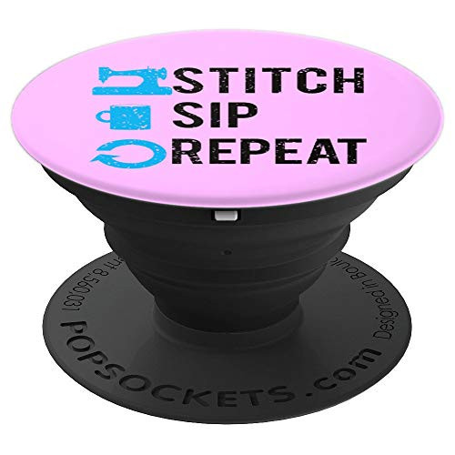 Stitch Sew Sip Coffee Repeat Craft Lover Funny PopSockets Grip and Stand for Phones and Tablets