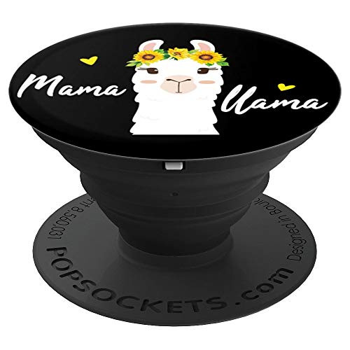 Mama Llama Cute Sunflower Black Background Gift PopSockets Grip and Stand for Phones and Tablets