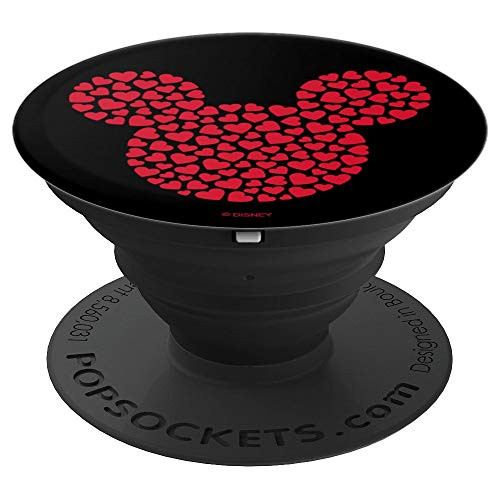 Disney Mickey Mouse Icon Filled with Hearts on Black PopSockets Grip and Stand for Phones and Tablets