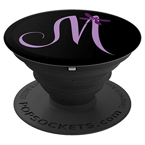 Black Purple Dragonfly Monogram Letter M PopSockets Grip and Stand for Phones and Tablets