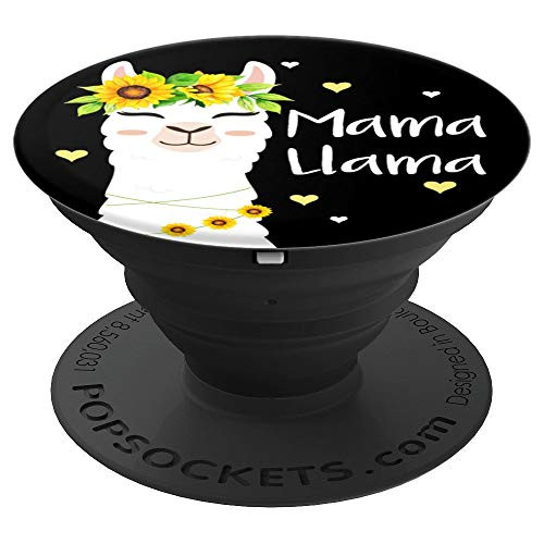 Mama Llama Sunflower Cute Llamas Black Background Mom Gift PopSockets Grip and Stand for Phones and Tablets