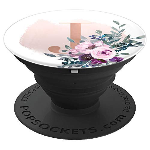 Lavender Purple Flowers Rose White Monogram letter J PopSockets Grip and Stand for Phones and Tablets