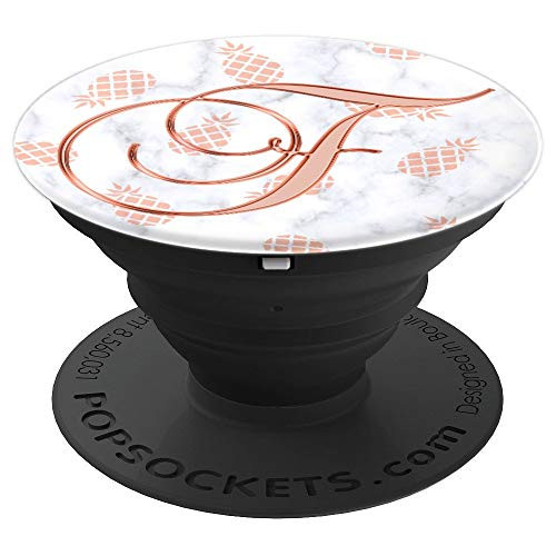 F Pink White Pineapples Abstract Monogram Initial Letter PopSockets Grip and Stand for Phones and Tablets