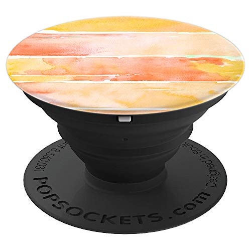 Watercolor Cabana Stripes - Sunny Tangerine Mango PopSockets Grip and Stand for Phones and Tablets