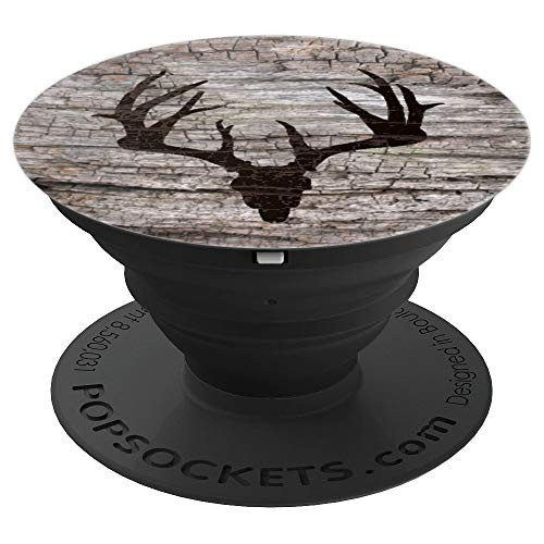 Whitetail Deer Buck Skull Booner Antlers Woodgrain Woodburn PopSockets Grip and Stand for Phones and Tablets