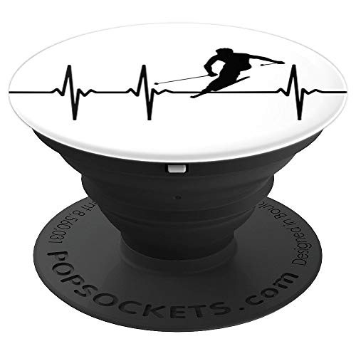 Downhill Skiing Skier Heartbeat EKG White PopSockets Grip and Stand for Phones and Tablets