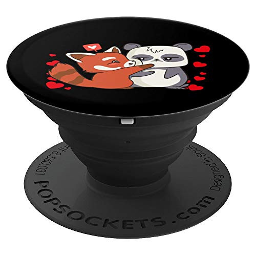Panda Hearts Hugging Red Panda PopSockets Grip and Stand for Phones and Tablets