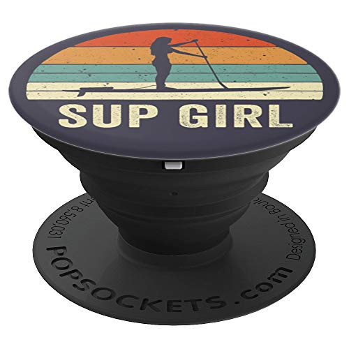Stand Up Paddle Board Woman on SUP Girl Retro Vintage Style PopSockets Grip and Stand for Phones and Tablets