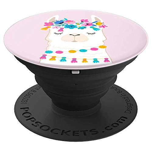 Cute Llama Alpaca Face | Pink Background PopSockets Grip and Stand for Phones and Tablets