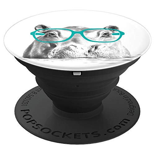 Hippo wearing Teal Glasses PopSockets Grip and Stand for Phones and Tablets
