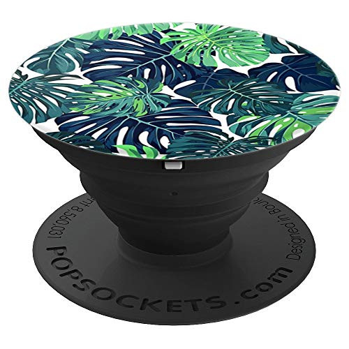 Green Palm Monstera Deliciosa Plant Leaves Pattern PopSockets Grip and Stand for Phones and Tablets