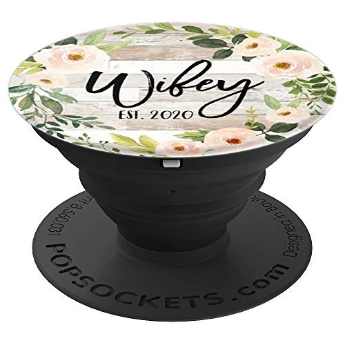 Wifey EST. 2020 Pink Peach Flower Wreath Country Chic PopSockets Grip and Stand for Phones and Tablets