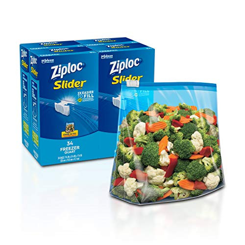 Ziploc Slider Freezer Bags with New Power Shield Technology, Quart, 34 Count, Pack of 4 (136 Total Bags)