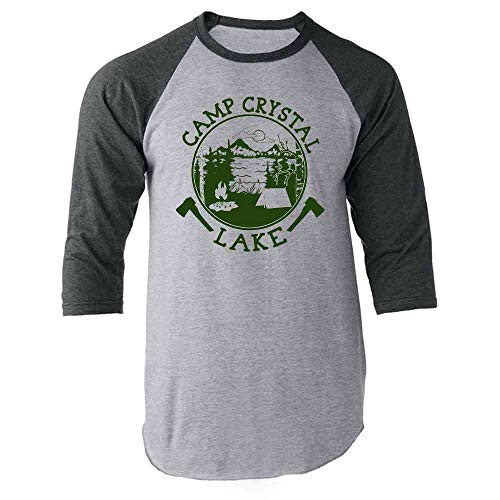 Pop Threads Camp Crystal Lake Counselor T Shirt Horror Costume Gray L Raglan Baseball Tee Shirt