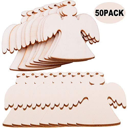 Pack of 50 Wooden Crafts to Paint Christmas Tree Hanging Ornaments Unfinished Wood Cutouts Christmas Decoration DIY Crafts (Wooden Angel Cutouts) Pack of 50 Wooden Crafts to Paint Christmas Tree Hanging Ornaments Unfinished Wood Cutouts Christmas Decoration DIY Crafts (Wooden Angel Cutouts)