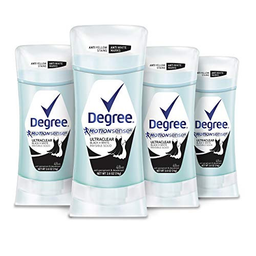 Degree UltraClear Antiperspirant for Women Protects from Deodorant Stains Black+White Deodorant for Women 2.6 oz, 4 Count Degree UltraClear Antiperspirant for Women Protects from Deodorant Stains Black+White Deodorant for Women 2.6 oz, 4 Count