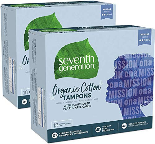 Seventh Generation Organic Cotton Tampons with Comfort Applicator Regular Absorbency 18 Count, Pack of 2