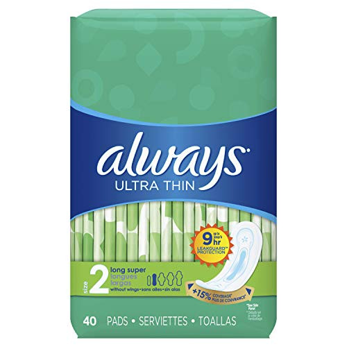 ALWAYS Ultra Thin Size 2 Super Pads Without Wings Unscented, 40 Count
