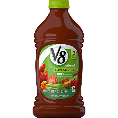 V8 100% Vegetable Juice, Low Sodium Original, 64 Ounce (Pack of 6) (Packaging May Vary)