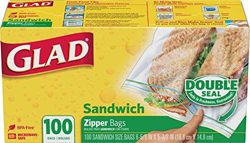 Glad Zipper Food Storage Sandwich Bags - 100 Count, Pack of 12 (Package May Vary)