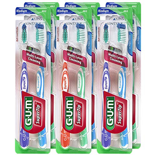 GUM Super Tip Toothbrush, Full Medium Bristles, Twin Pack (Pack of 6)