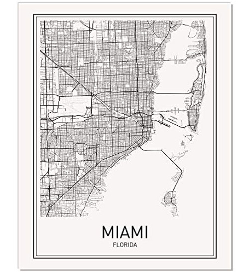 Miami Map Miami Map Art Florida Print City Maps Map Print Map Art Print Black and White Map Wall Art Map Art Modern City Art Scandinavian Poster City Map Poster 8x10