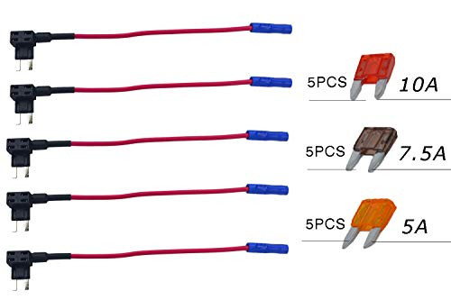 5pc 12V Car Add-a-circuit Fuse TAP Adapter ATM APM Blade Mini Fuse Holder 5pc 5A pc 7.5A 5pc10Amp Fuses are included