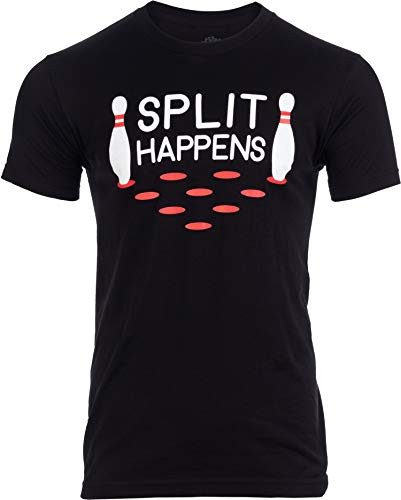 Split Happens | Funny Bowling Team, Bowler Pin Humor Unisex T-Shirt-(Adult,M) Black