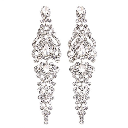 BriLove Wedding Bridal Dangle Earrings for Women Crystal Cluster Teardrop Earrings Clear Silver-Tone