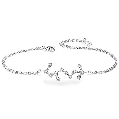 BriLove 925 Sterling Silver Bracelet -"Scorpio" Constellation Zodiac 12 Horoscope Astrology Women CZ Link Bracelet Clear April Birthstone