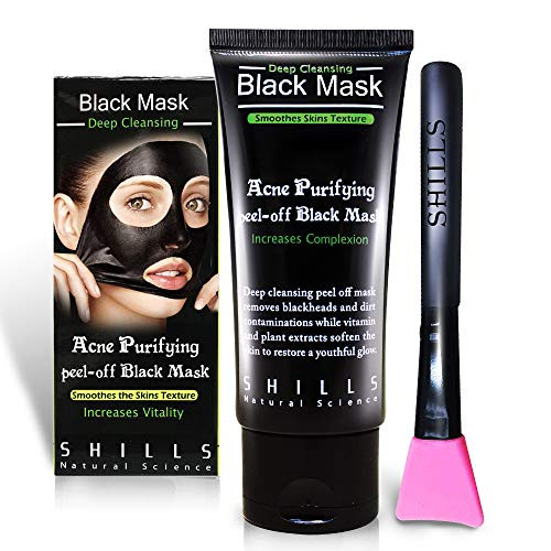 SHILLS Charcoal Black Mask, Peel Off Mask, Charcoal Mask, Black Peel Off Mask, Deep Cleansing, Purifying, Activated Charcoal Black Mask with Brush