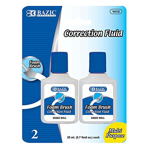 BAZIC 20ml/0.7 fl. oz. Correction Fluid w/ Foam Brush (2/Pk)(Case of 24)