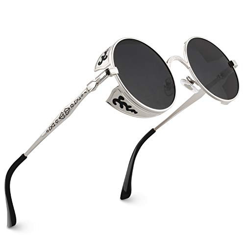 CGID E71 Retro Steampunk Style Inspired Round Metal Circle Polarized Sunglasses for Women Men